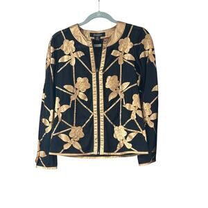 Peck & Peck
Woman Small Floral Textured Sheer Black Bronze Blouse Zip Jacket